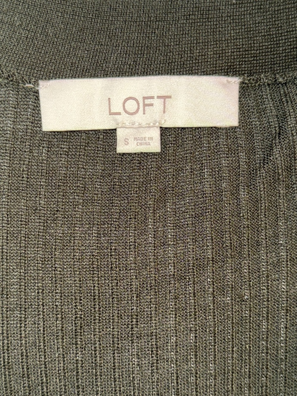 LOFT Ribbed Open-Front Cardigan in Olive - Picture 4 of 4